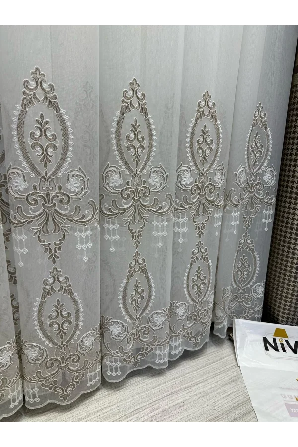 NİVEMESHOME HÜZZAM GOLD DETAYLI 1/3 SIK PİLELİ TÜL PERDE APM