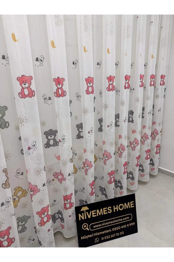 NİVEMESHOME HYL00009.801 ESTE BEAR KINDERZIMMER 1/2.5 AKKU TÜLLVORHANG ROSA APM