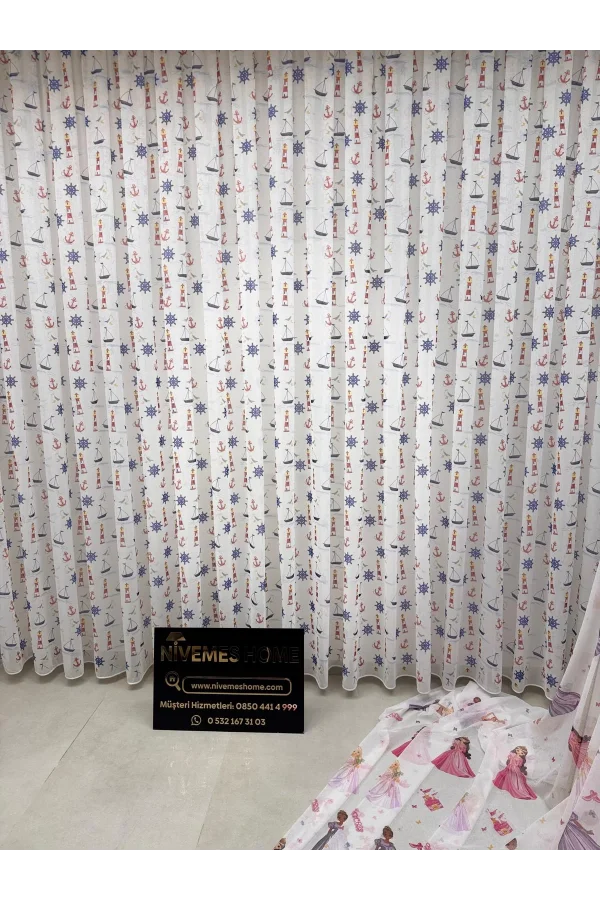NİVEMESHOME HYL00009.801 PRD55293 КОМПЛЕКТ ДЕТСКОЙ КОМНАТЫ С УЗОРОМ КОРАБЛЯ, ПОЛОТЕНЦЕ ДЛЯ ШТОР С УШАМИ 1/2.5 PILE APM