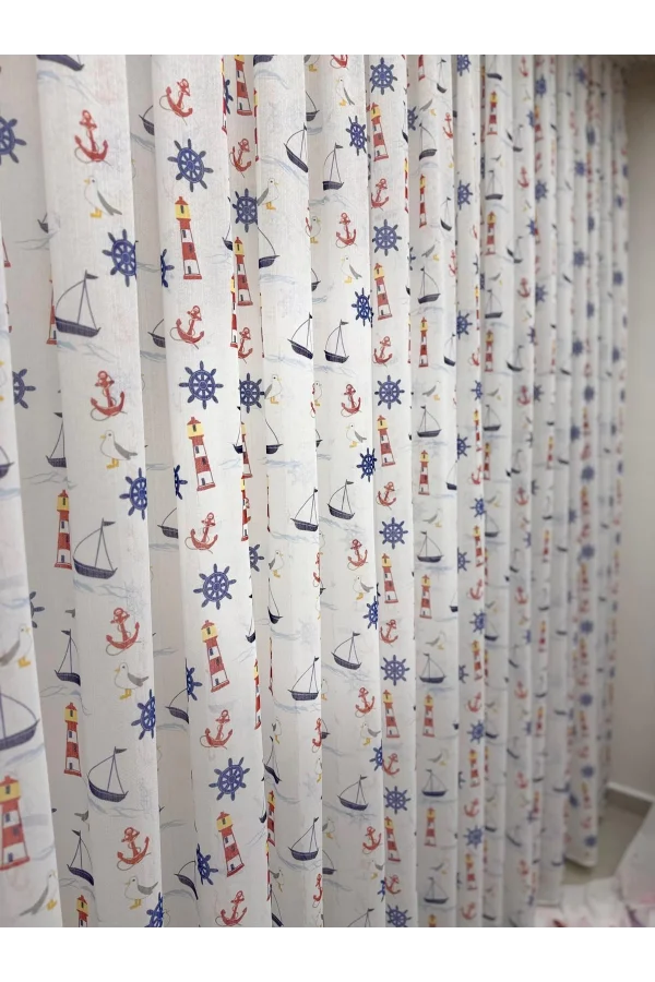NİVEMESHOME HYL00009.801 PRD55293 КОМПЛЕКТ ДЕТСКОЙ КОМНАТЫ С УЗОРОМ КОРАБЛЯ, ПОЛОТЕНЦЕ ДЛЯ ШТОР С УШАМИ 1/2.5 PILE APM