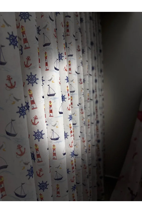 NİVEMESHOME HYL00009.801 PRD55293 КОМПЛЕКТ ДЕТСКОЙ КОМНАТЫ С УЗОРОМ КОРАБЛЯ, ПОЛОТЕНЦЕ ДЛЯ ШТОР С УШАМИ 1/2.5 PILE APM