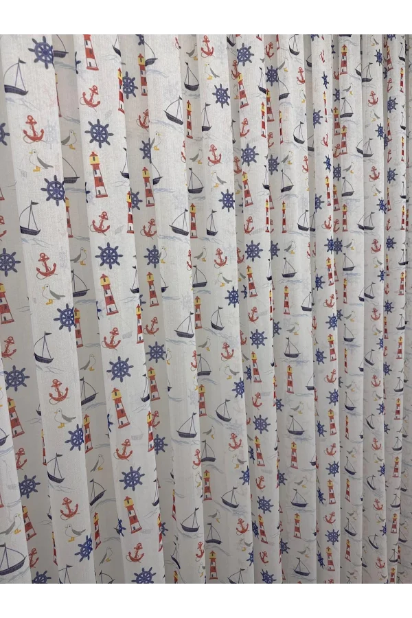 NİVEMESHOME HYL00009.801 PRD55293 КОМПЛЕКТ ДЕТСКОЙ КОМНАТЫ С УЗОРОМ КОРАБЛЯ, ПОЛОТЕНЦЕ ДЛЯ ШТОР С УШАМИ 1/2.5 PILE APM