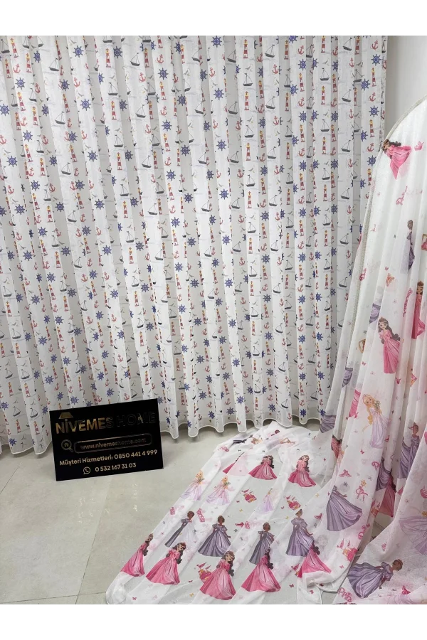 NİVEMESHOME HYL00009.801 PRD55293 КОМПЛЕКТ ДЕТСКОЙ КОМНАТЫ С УЗОРОМ КОРАБЛЯ, ПОЛОТЕНЦЕ ДЛЯ ШТОР С УШАМИ 1/2.5 PILE APM