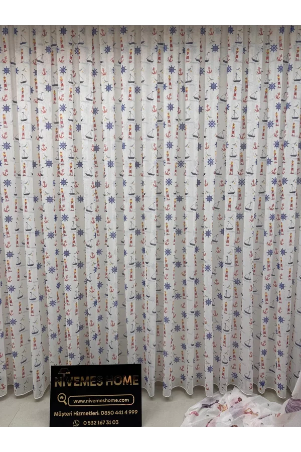 NİVEMESHOME HYL00009.801 PRD55293 КОМПЛЕКТ ДЕТСКОЙ КОМНАТЫ С УЗОРОМ КОРАБЛЯ, ПОЛОТЕНЦЕ ДЛЯ ШТОР С УШАМИ 1/2.5 PILE APM