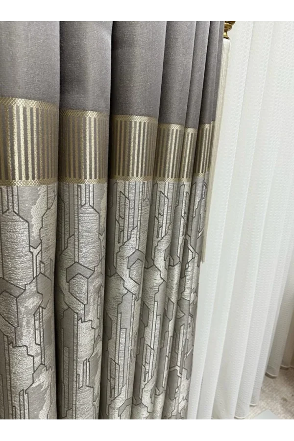 NİVEMESHOME İNCİ V-5431 1/3 SIK PİLE GRİ FON PERDE APM