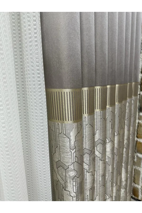 NİVEMESHOME İNCİ V-5431 1/3 SIK PİLE GRİ FON PERDE APM