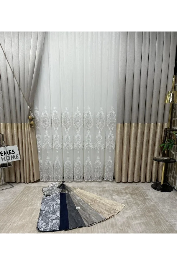 NİVEMESHOME ÍREM 1/3 TELA BLANCA DE TUL CON PLIEGUES APARENTE