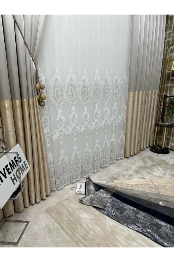 NİVEMESHOME ÍREM 1/3 TELA BLANCA DE TUL CON PLIEGUES APARENTE