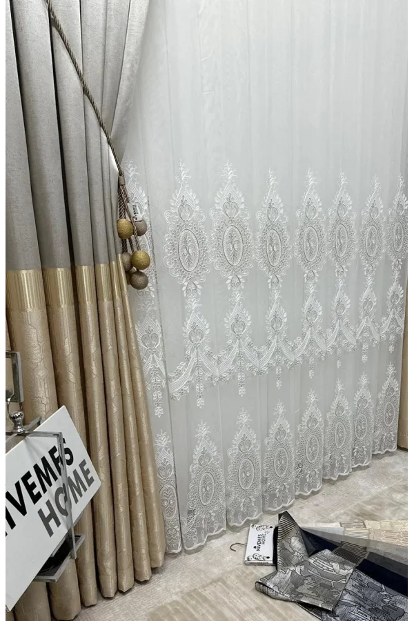 NİVEMESHOME ÍREM 1/3 TELA BLANCA DE TUL CON PLIEGUES APARENTE