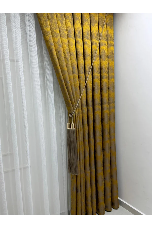 NİVEMESHOME İSTANBUL HARDAL 1/3 SIK PİLELİ FON PERDE APM