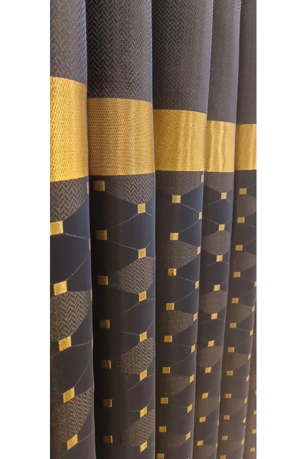 NİVEMESHOME JEWELS الأزرق الداكن-ذهب 1/3 اعتاد التراص ستارة خلفية APM