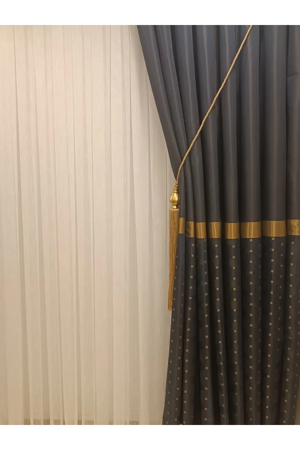 NİVEMESHOME JEWELS الأزرق الداكن-ذهب 1/3 اعتاد التراص ستارة خلفية APM