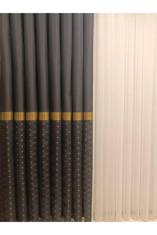 NİVEMESHOME JEWELS الأزرق الداكن-ذهب 1/3 اعتاد التراص ستارة خلفية APM