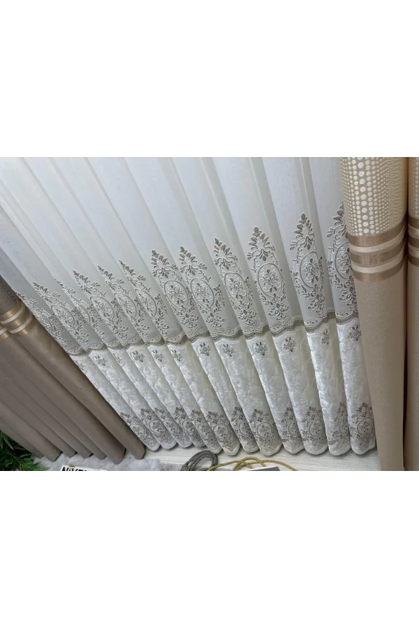 NİVEMESHOME VELVET DRIPPING 1/3 DENSE PLEATED TULLE CURTAIN APM