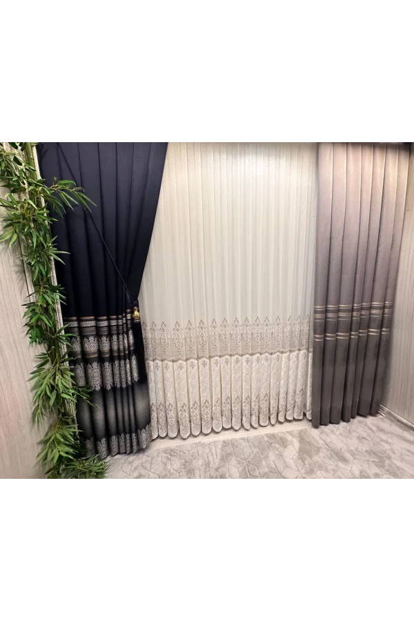 NİVEMESHOME VELVET DRIPPING 1/3 DENSE PLEATED TULLE CURTAIN APM