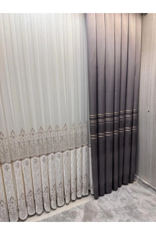 NİVEMESHOME VELVET DRIPPING 1/3 DENSE PLEATED TULLE CURTAIN APM