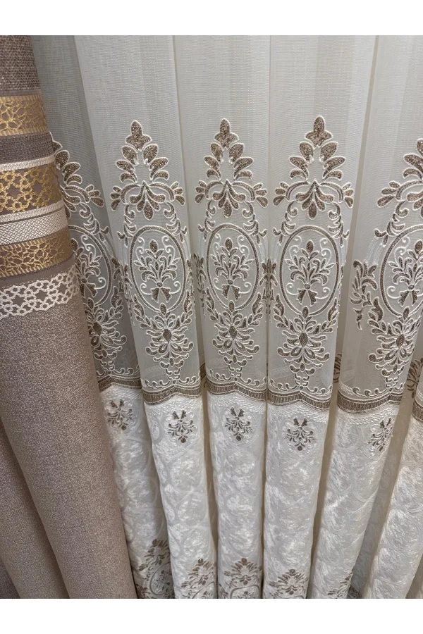 NİVEMESHOME VELVET DRIPPING 1/3 DENSE PLEATED TULLE CURTAIN APM