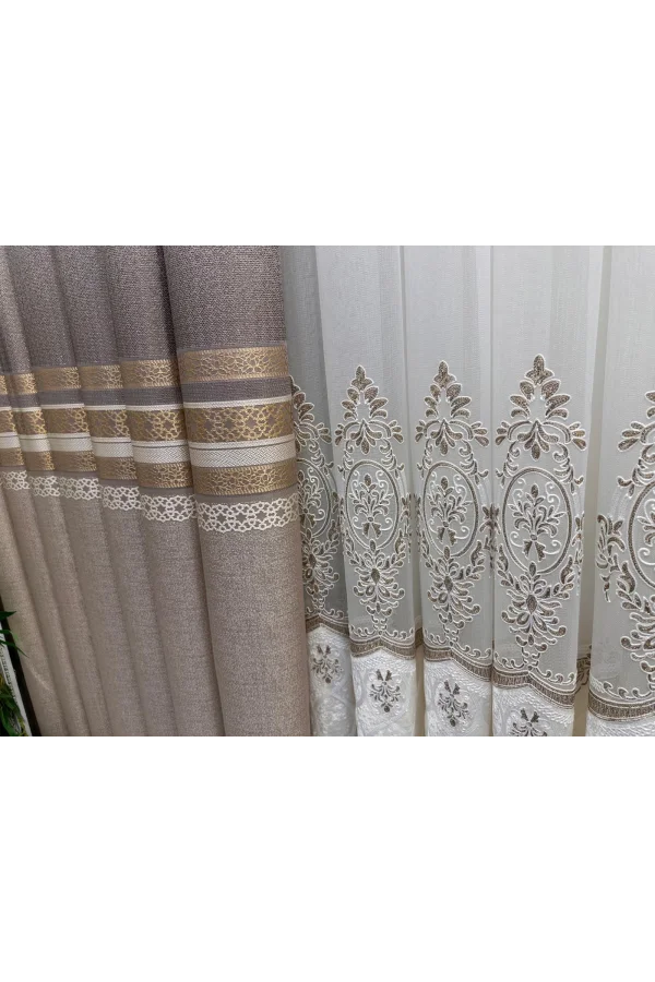 NİVEMESHOME VELVET DRIPPING 1/3 DENSE PLEATED TULLE CURTAIN APM