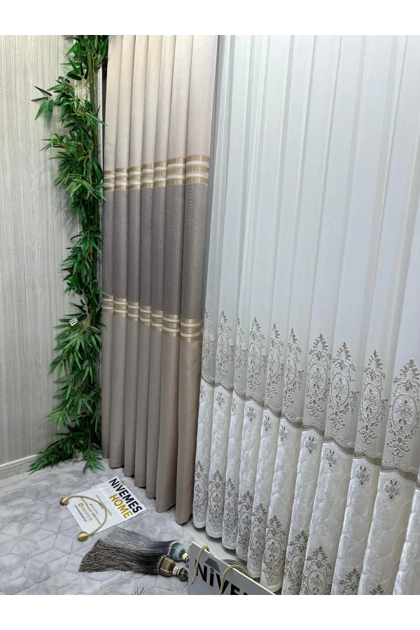 NİVEMESHOME VELVET DRIPPING 1/3 DENSE PLEATED TULLE CURTAIN APM