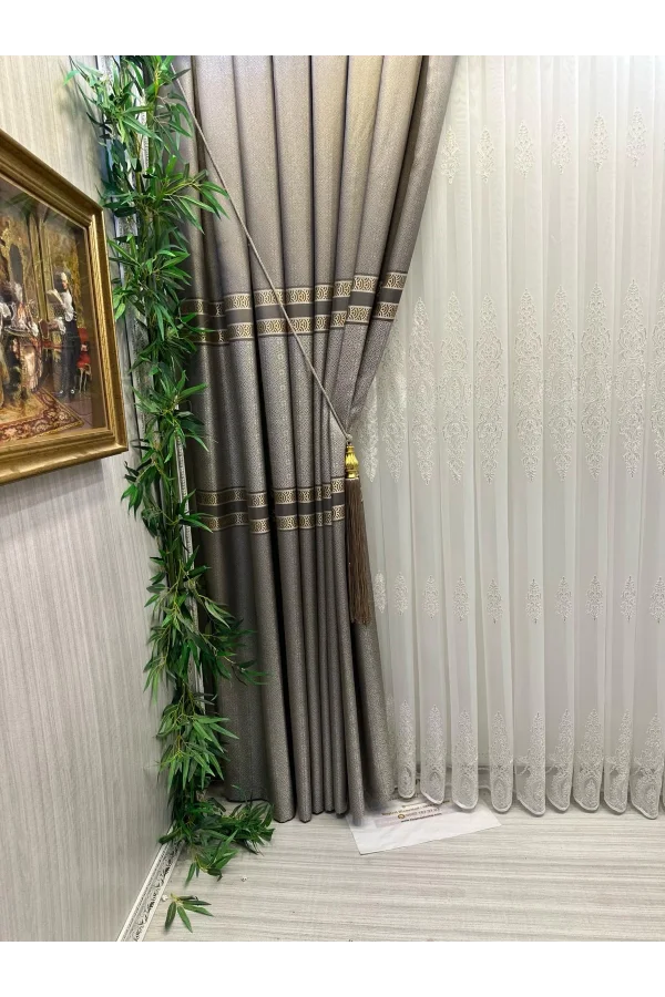 NİVEMESHOME KAREL GOLD DETAYLI 4529 1/3 SIK PİLELİ TÜL PERDE APM