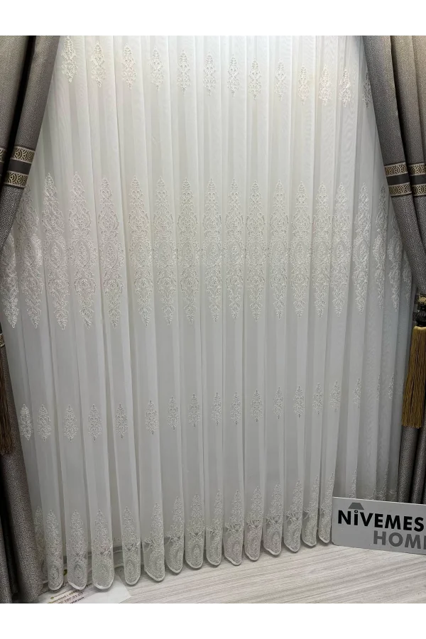 NİVEMESHOME KAREL GOLD DETAYLI 4529 1/3 SIK PİLELİ TÜL PERDE APM