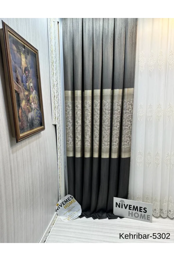 NİVEMESHOME KEHRİBAR FT614162 ANTRASİT V-5302 لوحة خلفية ستارة ملونة بالثلثين غير مكدسة APM