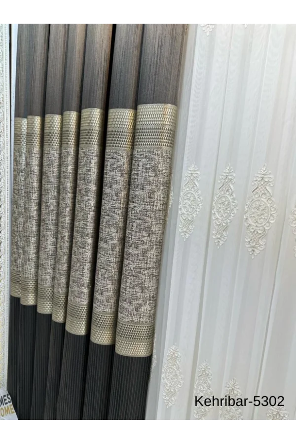 NİVEMESHOME KEHRİBAR FT614162 ANTRASİT V-5302 لوحة خلفية ستارة ملونة بالثلثين غير مكدسة APM