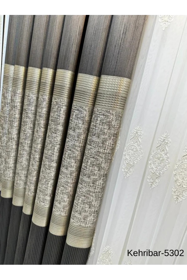 NİVEMESHOME KEHRİBAR FT614162 ANTRASİT V-5302 لوحة خلفية ستارة ملونة بالثلثين غير مكدسة APM