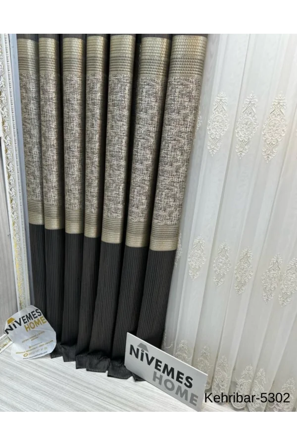 NİVEMESHOME KEHRİBAR FT614162 ANTRASİT V-5302 لوحة خلفية ستارة ملونة بالثلثين غير مكدسة APM