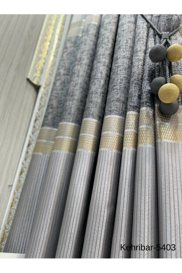 NİVEMESHOME KEHRİBAR FT614162 GRİ V-5403 PANO FON PERDE 1/3 SIK PİLELİ PERDE APM