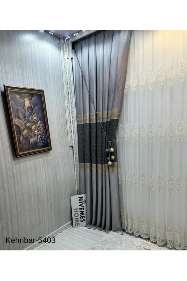 NİVEMESHOME KEHRİBAR FT614162 GRİ V-5403 PANO FON PERDE 1/3 SIK PİLELİ PERDE APM