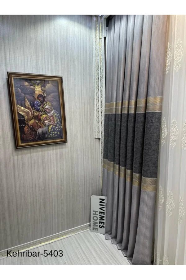 NİVEMESHOME KEHRİBAR FT614162 GRİ V-5403 PANO FON PERDE 1/3 SIK PİLELİ PERDE APM