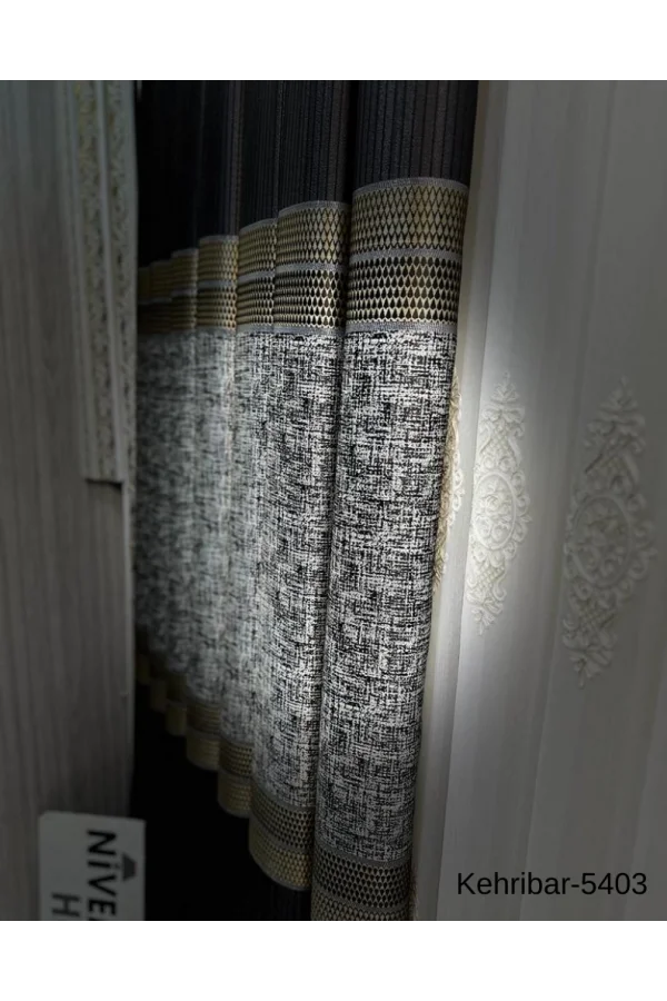 NİVEMESHOME KEHRİBAR FT614162 GRİ V-5403 PANO FON PERDE 1/3 SIK PİLELİ PERDE APM