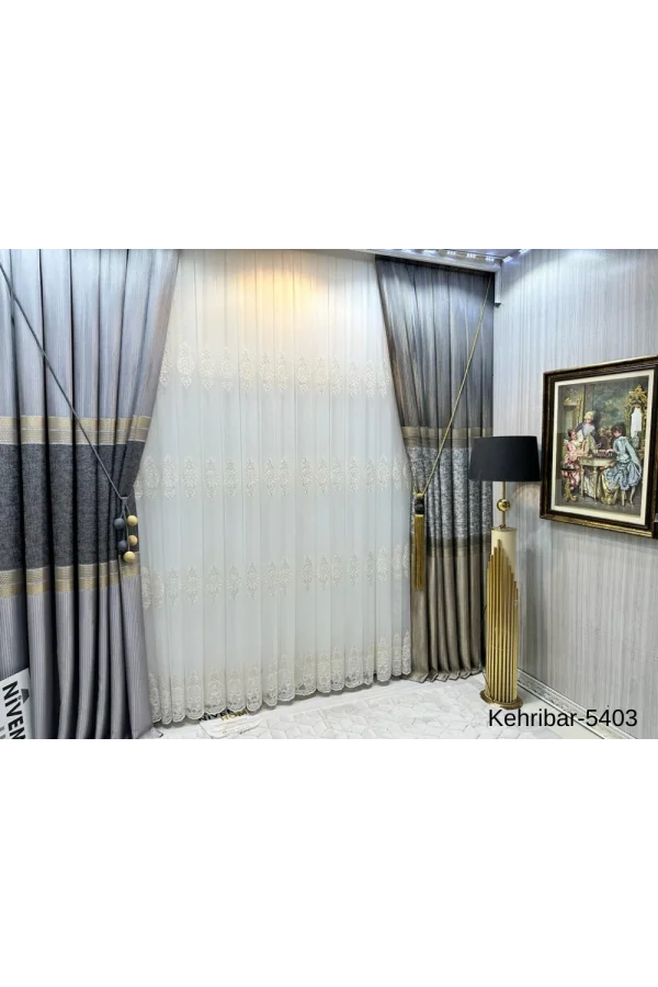 NİVEMESHOME KEHRİBAR FT614162 GRİ V-5403 PANO FON PERDE 1/3 SIK PİLELİ PERDE APM