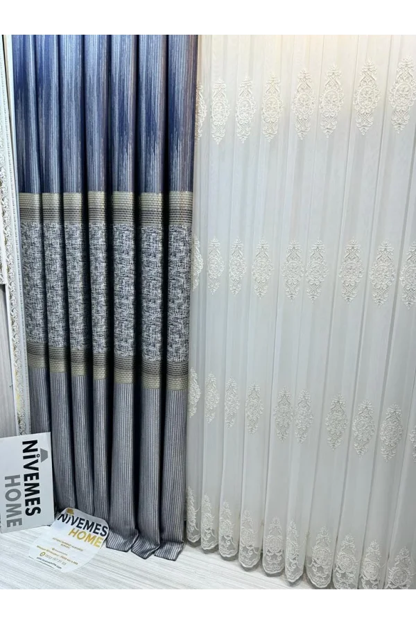 NİVEMESHOME KEHRİBAR FT614162 GÜMÜŞ 1/3 SIK PİLELİ FON PERDE APM