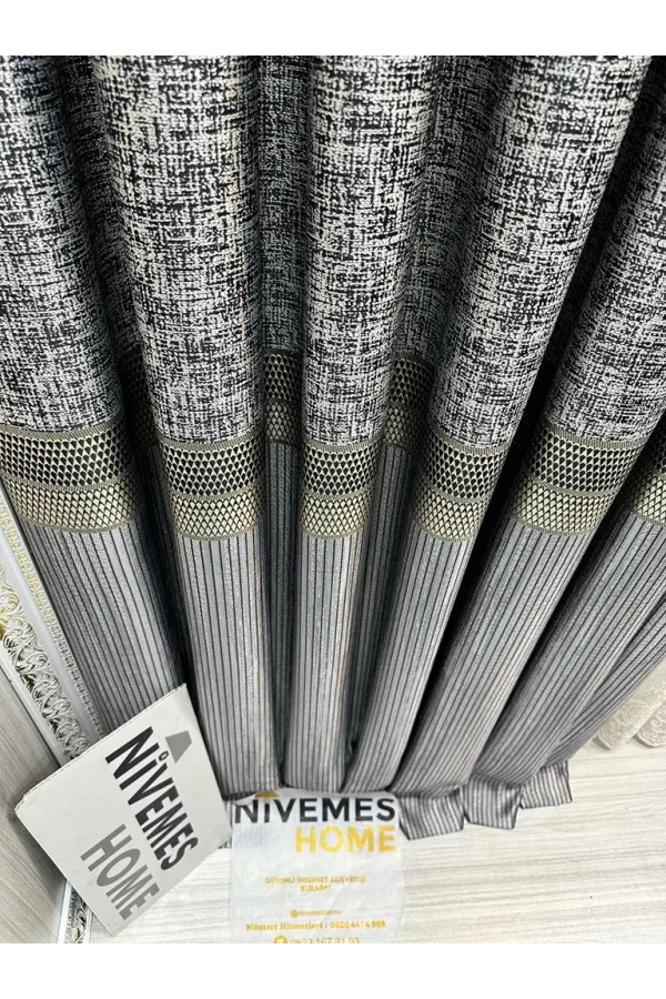 NİVEMESHOME KEHRİBAR FT614162 GÜMÜŞ 1/3 SIK PİLELİ FON PERDE APM