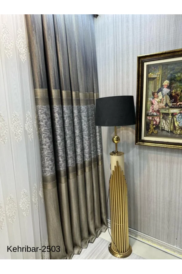 NİVEMESHOME KEHRİBAR FT614162 TOPRAK V-2503 الستارة جانب الأرضيّة المشدودة 1/3 ذات تجاعيد كثيفة APM