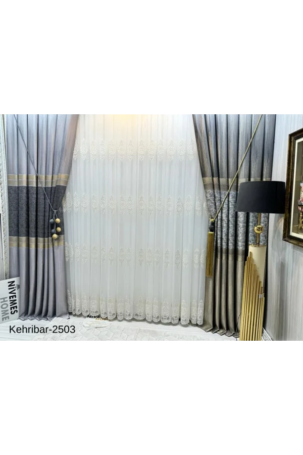 NİVEMESHOME KEHRİBAR FT614162 TOPRAK V-2503 الستارة جانب الأرضيّة المشدودة 1/3 ذات تجاعيد كثيفة APM