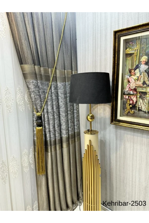 NİVEMESHOME KEHRİBAR FT614162 TOPRAK V-2503 الستارة جانب الأرضيّة المشدودة 1/3 ذات تجاعيد كثيفة APM