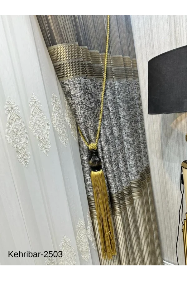 NİVEMESHOME KEHRİBAR FT614162 TOPRAK V-2503 الستارة جانب الأرضيّة المشدودة 1/3 ذات تجاعيد كثيفة APM