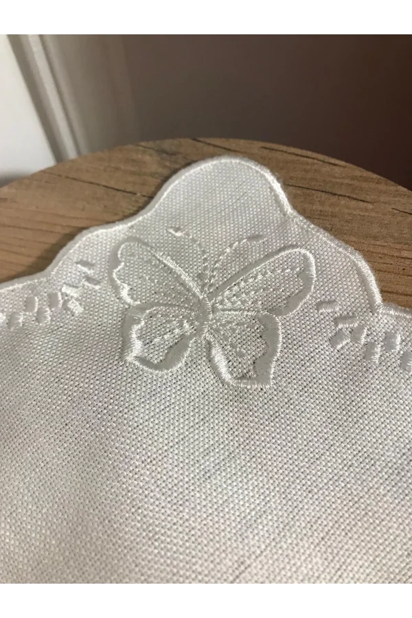 NIVEMESHOME BUTTERFLY WHITE SQUARE (6 PIECES) LINEN COCKTAIL NAPKIN COFFEE SIDE SERVING TRAY