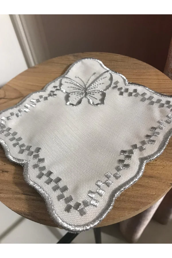 NIVEMESHOME BUTTERFLY SILVER SQUARE (6 PIECES) LINEN COCKTAIL NAPKIN COFFEE SIDE SERVICE TRAY