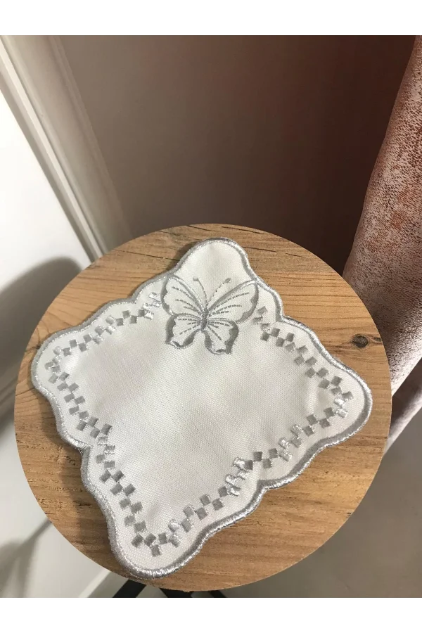 NIVEMESHOME BUTTERFLY SILVER SQUARE (6 PIECES) LINEN COCKTAIL NAPKIN COFFEE SIDE SERVICE TRAY