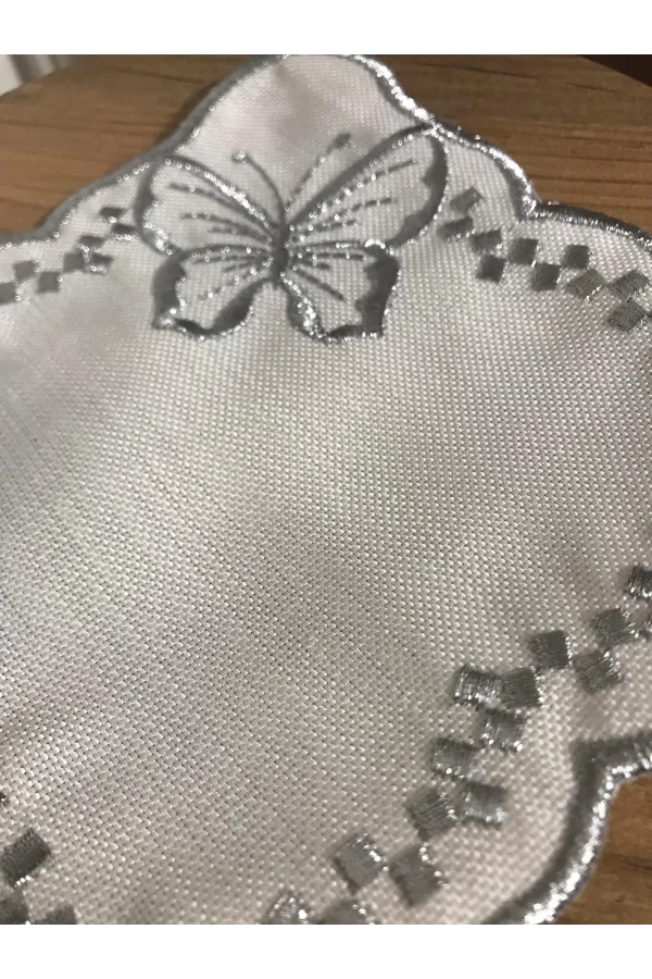 NIVEMESHOME BUTTERFLY SILVER SQUARE (6 PIECES) LINEN COCKTAIL NAPKIN COFFEE SIDE SERVICE TRAY