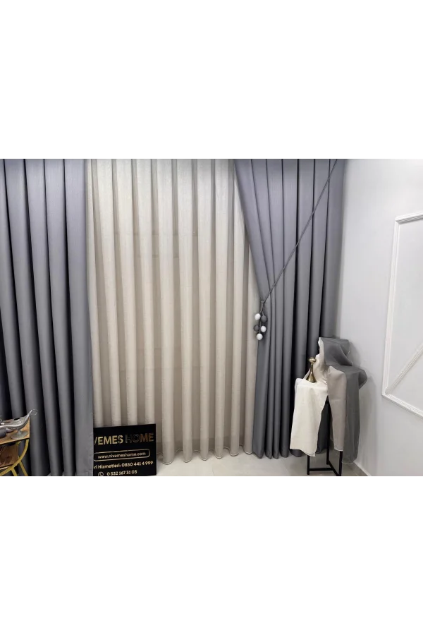 NİVEMESHOME LEINEN VOILE VIZONFARBE 1/3 DICHT GEFALTETER TÜLL VORHANG APM