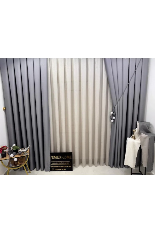 NİVEMESHOME LEINEN VOILE VIZONFARBE 1/3 DICHT GEFALTETER TÜLL VORHANG APM