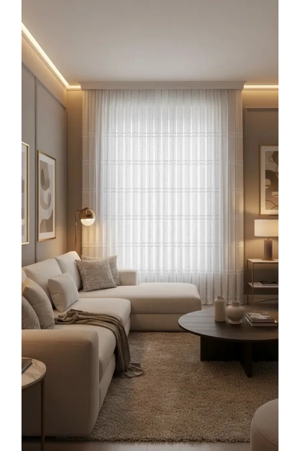 NİVEMESHOME KONAK 1-0028 EKRU 1/3 PİLELİ TÜL PERDE