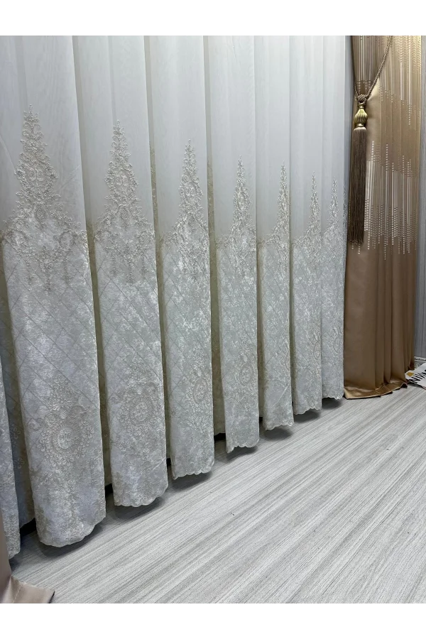 NIVEMESHOME LAL GOLD DETAYLI 2843 1/3 SIK PİLELI TÜL PERDE APM