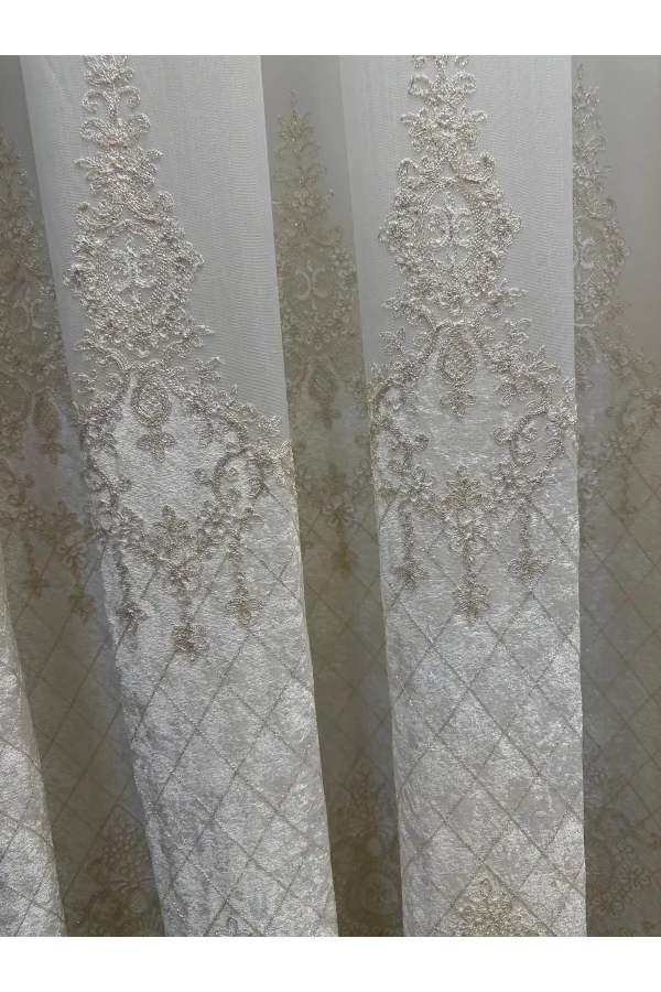 NIVEMESHOME LAL GOLD DETAYLI 2843 1/3 SIK PİLELI TÜL PERDE APM