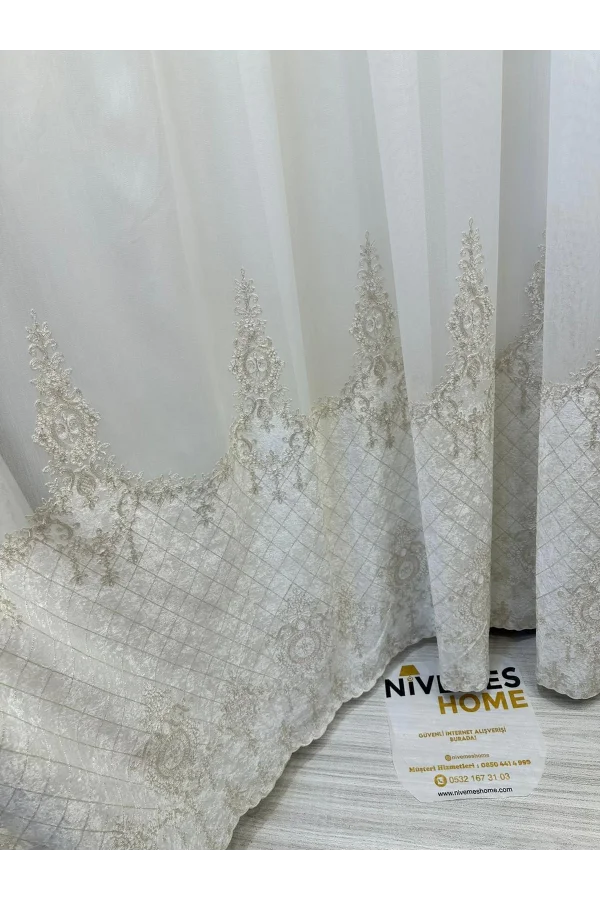 NIVEMESHOME LAL GOLD DETAYLI 2843 1/3 SIK PİLELI TÜL PERDE APM